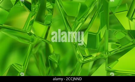 Abstrakt grünes Dreieck Glas Hintergrund, 3D-Illustration Stockfoto