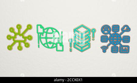 BIG DATA 4 Icons Set, 3D Illustration Stockfoto