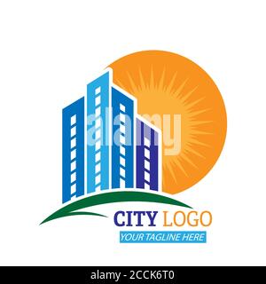 City-Logo. Vektorgrafik für Logo, Aufkleber und Emblem isoliert auf weißem Hintergrund Stock Vektor