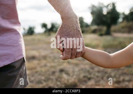 Nahaufnahme von Großvater und Enkelin mit Händen Stockfoto