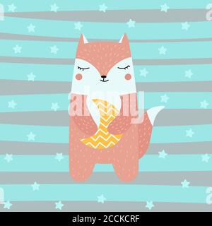 Cute Fox und der Mond skandinavischen Stil für Kinder Hand Drawn Doodle Vektor Cartoon Illustration Stock Vektor