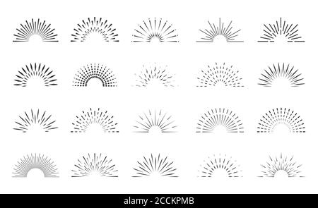 Retro-Sunburst. Sonnenaufgang Strahlen Licht Burst Linie Glanz Sonnenschein Sonnenstrahl vintage Grenze Funken Feuerwerk Starburst für Embleme Logo und Banner Vektor Stock Vektor