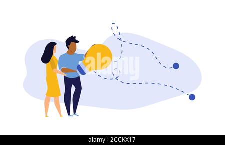 Mitarbeiter leader Gebäude Virtual Business in Aktion Abbildung. Karriere Erfolg Entwicklung wachsen Vektor Zuweisung. Zukunft Teamarbeit Charakter Stock Vektor