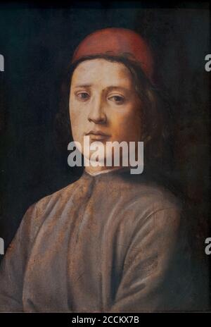 Lorenzo di Credi (1460-15379), Namensnennung, Portrait of a man, 1490 circa, Öl auf Tafel. Uffizien Stockfoto