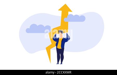 Business Analytics, die in der Cloud Pfeil vektor Führung unternehmen. Menschen Herausforderung Teamarbeit. Flache job Marketing Konzept Abbildung. Wachstum mit Rakete Stock Vektor