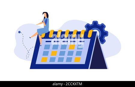 Kalender Zeitplan Woche vektor Konzept Abbildung. Student termin Mitarbeiter agenda Mann und Frau. Business Plan mit Uhr, Bleistift. Datum Uhrzeit treffen Stock Vektor