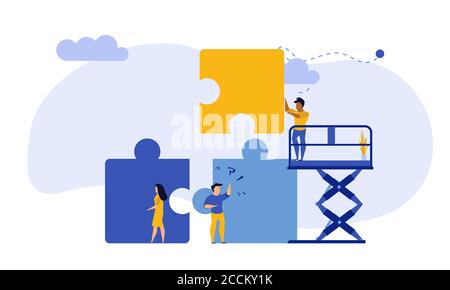 Business Team building puzzle Konzept Vector Illustration. Menschen Partnerschaft Mann und Frau Herausforderung Marketing Unternehmensziel. Puzzlestück coop Stock Vektor