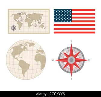 Ikonen Satz von glücklichen columbus Tag nationalen usa Urlaub Stock Vektor