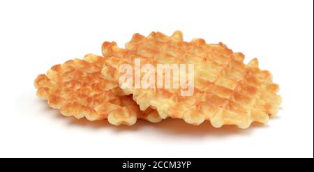 Zwei frische prager Waffeln isoliert auf Weiß. Stockfoto