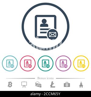 Flache Farbsymbole für Kontaktmeldungen in runden Umrissen. 6 Bonus-Symbole enthalten. Stock Vektor
