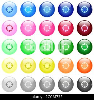 Drehen Sie die Symbole nach rechts in einem Satz von 25 glänzenden Kugelfarben Tasten Stock Vektor