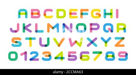 Bunte Buchstaben gesetzt. Helle Farbe Cartoon-Stil Alphabet. Kreative Kunst oder Kids Zone Schriftart. Original-Vektor-Schriftdesigns für typografische Poster Stock Vektor