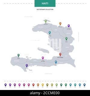 Haiti-Karte mit Positionsmarkierungen. Infografik Vektorvorlage, isoliert auf weißem Hintergrund. Stock Vektor