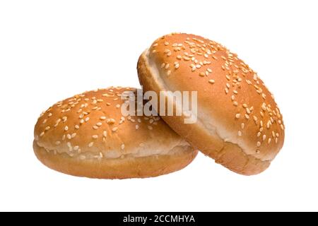 Zwei Burger Brötchen isoliert auf weißem Hintergrund Stockfoto