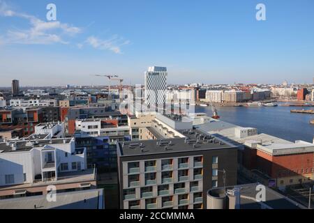 Luftaufnahme zum West Terminal Distrikt von Helsinki, Finnland Stockfoto