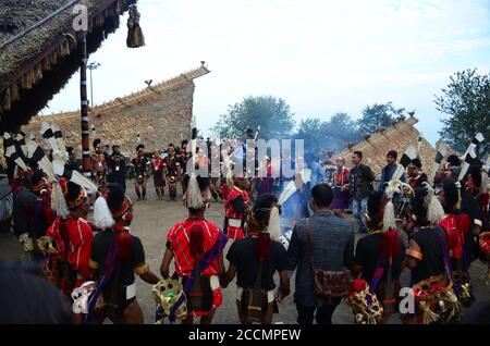 Naga Stämme Kultur, Erbe und Traditionen aus Hornbill Festival, Kisama, Nagaland, Nordostindien Stockfoto