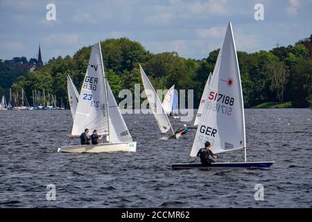 Baldeneysee, Segelregatta, Laser- und Beiboot-Klasse, Essen, NRW, Deutschland Stockfoto