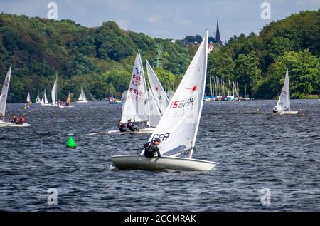 Baldeneysee, Segelregatta, Laser- und Beiboot-Klasse, Essen, NRW, Deutschland Stockfoto