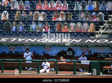 Washington, Usa. August 2020. Kartonausschnitte von Fans werden gesehen, wie die Washington Nationals spielen die Miami Marlins im Nationals Park in Washington, DC am Sonntag, 23. August 2020. Foto von Kevin Dietsch/UPI Kredit: UPI/Alamy Live News Stockfoto