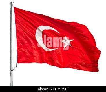 Türkische Flagge isoliert auf weißem Hintergrund Stockfoto