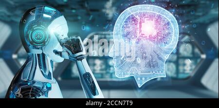 Cyborg auf verschwommenem Hintergrund Schaffung künstlicher Intelligenz 3D-Rendering Stockfoto