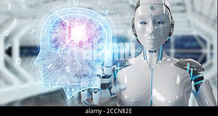 Cyborg auf verschwommenem Hintergrund Schaffung künstlicher Intelligenz 3D-Rendering Stockfoto