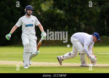 Tondu Cricket Club / Barry Athletic in einem freundlichen Bryn Road am 23. August 2020. Lewis Mitchell. Stockfoto