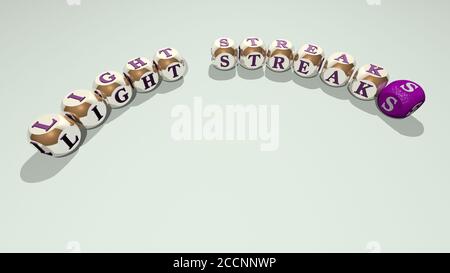 Kreuzworträtsel von Lichtstreifen angeordnet durch kubische Buchstaben auf einem Spiegelboden, Konzept Bedeutung und Präsentation, 3D-Illustration Stockfoto