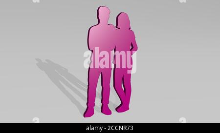 JUNGE UND MÄDCHEN 3D-Symbol Casting Schatten, 3D-Illustration Stockfoto