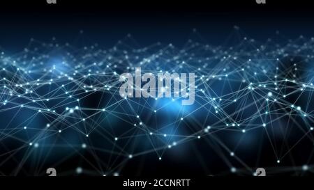 Abstrakte digitale Netzwerkverbindung blauer Hintergrund 3D-Rendering Stockfoto
