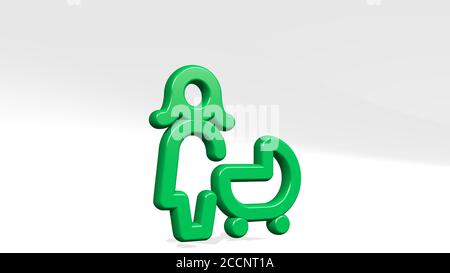 Baby Trolley 3D Symbol werfen Schatten, 3D-Illustration Stockfoto