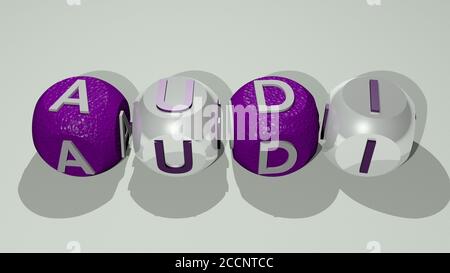 Kreuzworträtsel von audi in kubischen Buchstaben auf Spiegelboden, Konzept Bedeutung und Präsentation, 3D-Illustration Stockfoto