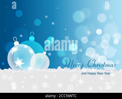 Weihnachten und Neujahr Vektor Hintergrund mit etwas Platz für Text. Glas weihnachtskugeln auf Schnee und Bokeh Hintergrund Stock Vektor