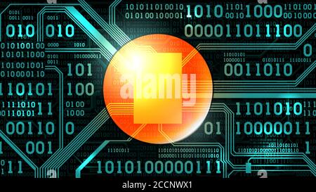 Abstrakt futuristischer Hintergrund mit elektronischer Leiterplatte Binärcode und runden Platz für Text Symbol Logo, Computer-Digitaltechnik, Rahmen, wel Stock Vektor