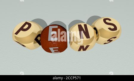 Kreuzworträtsel von Kugelschreibern auf einem Spiegelboden angeordnet, Konzept Bedeutung und Präsentation, 3D-Illustration Stockfoto