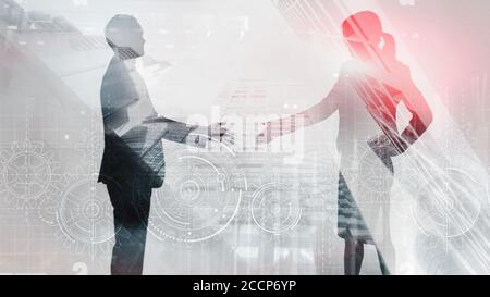 Geschäftslösungen für Erfolg und Strategie. Gear Mixed Media Konzept. Stockfoto