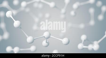 Abstrakte weiße glänzende Moleküle schweben in blauen flüssigen Hintergrund mit selektivem Fokus - 3D-Illustration, Umwelt, Wasser oder saubere Energie Konzept Stockfoto