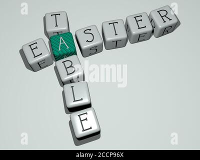 OSTERN TABELLE Kreuzworträtsel durch Würfelbuchstaben, 3D-Illustration Stockfoto