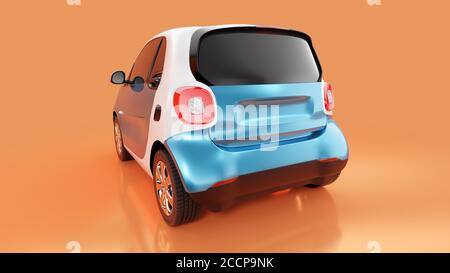 Rückansicht des Eco Blue Concept Car auf orangefarbenem Hintergrund Stockfoto
