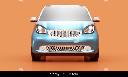 Vorderansicht des Eco Blue Concept Car auf orangefarbenem Hintergrund Stockfoto