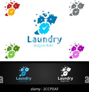 Fast Laundry Dry Cleaners Logo mit Kleidung, Wasser und Waschen Konzept Design Stock Vektor