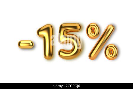 15 Rabatt Promotion Verkauf von realistischen 3d Gold Ballons gemacht. Zahl in Form von goldenen Ballons. Vektor Stock Vektor