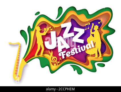 Vector Papier schneiden Handwerk Stil Musik Komposition für Jazz-Konzert festival Party Poster Banner Karte Stock Vektor