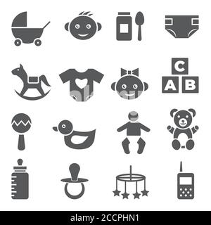 Baby-Symbole auf weißem Hintergrund eingestellt Stock Vektor