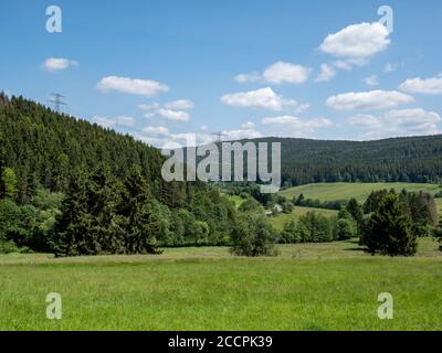 Blick auf das Niedergebirge des Thüringer Waldes in Deutschland Stockfoto