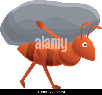 ANT Carry Stone-Symbol. Cartoon von Ameise tragen Stein Vektor-Symbol für Web-Design isoliert auf weißem Hintergrund Stock Vektor