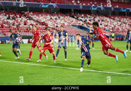 Lissabon, Lissabon, Portugal, 23. August 2020. Kingsley COMAN, FCB 29 Punkte, schießt Tor für , Tor, Treffer, 1-0 gegen Thilo KEHRER, PSG 4 , Robert LEWANDOWSKI, FCB 9 Thiago SILVA, PSG 2 Leon GORETZKA, FCB 18 Uhr im Endspiel UEFA Champions League, Endturnier FC BAYERN MÜNCHEN - PARIS ST. GERMAIN (PSG) 1-0 in Season 2019/2020, FCB, © Peter Schatz / Alamy Live News / Pool - die UEFA-VORSCHRIFTEN VERBIETEN DIE VERWENDUNG VON FOTOS als BILDSEQUENZEN und/oder QUASI-VIDEO - Nationale und internationale Nachrichtenagenturen REDAKTIONELLE Verwendung NUR für die redaktionelle Verwendung Stockfoto