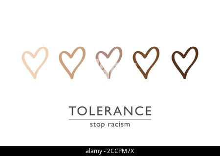 Stop Rassismus Toleranz Konzept mit Herzen in verschiedenen Farben Vektor-Illustration EPS10 Stock Vektor