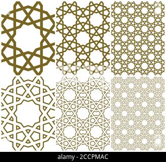 Nahtlose geometrische Ornament auf der Grundlage der traditionellen islamischen Kunst.Brown Farbe Linien.Set Einzelmuster, 2x2,4x4. Stock Vektor