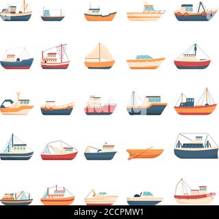 Symbole für Fischerboot eingestellt. Cartoon Satz von Angelboot Vektor-Symbole für Web-Design Stock Vektor